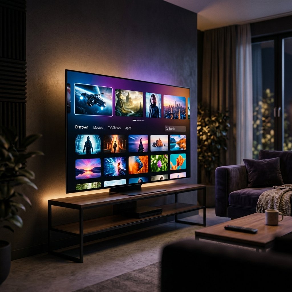 Figo Media Player running on a modern Smart TV in a premium living room setup